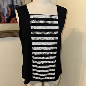 Bob Mackie Wearable Art Black w/ White Sequins Sleeveless Top Size Large